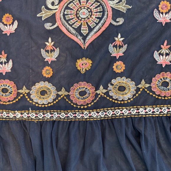 Zara Blue Mesh Boho Style Top Large - Picture 5 of 6